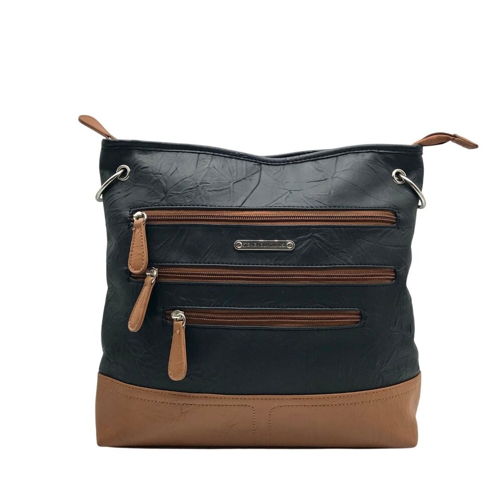 Stone Mountain Black and Tan Faux Leather Tote Bag